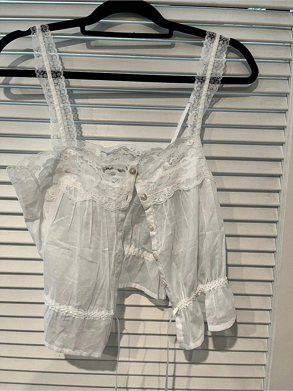 Abercrombie & Fitch Lace-Trim Cinched Button-Through Cami White Small